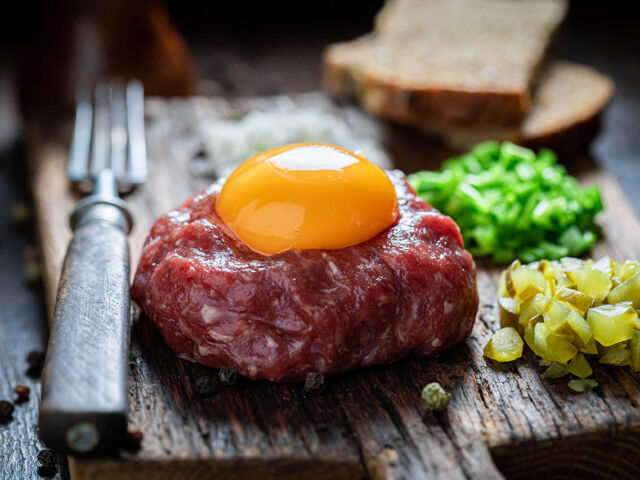 Delicious beef tartare with fresh and healthy ingredients